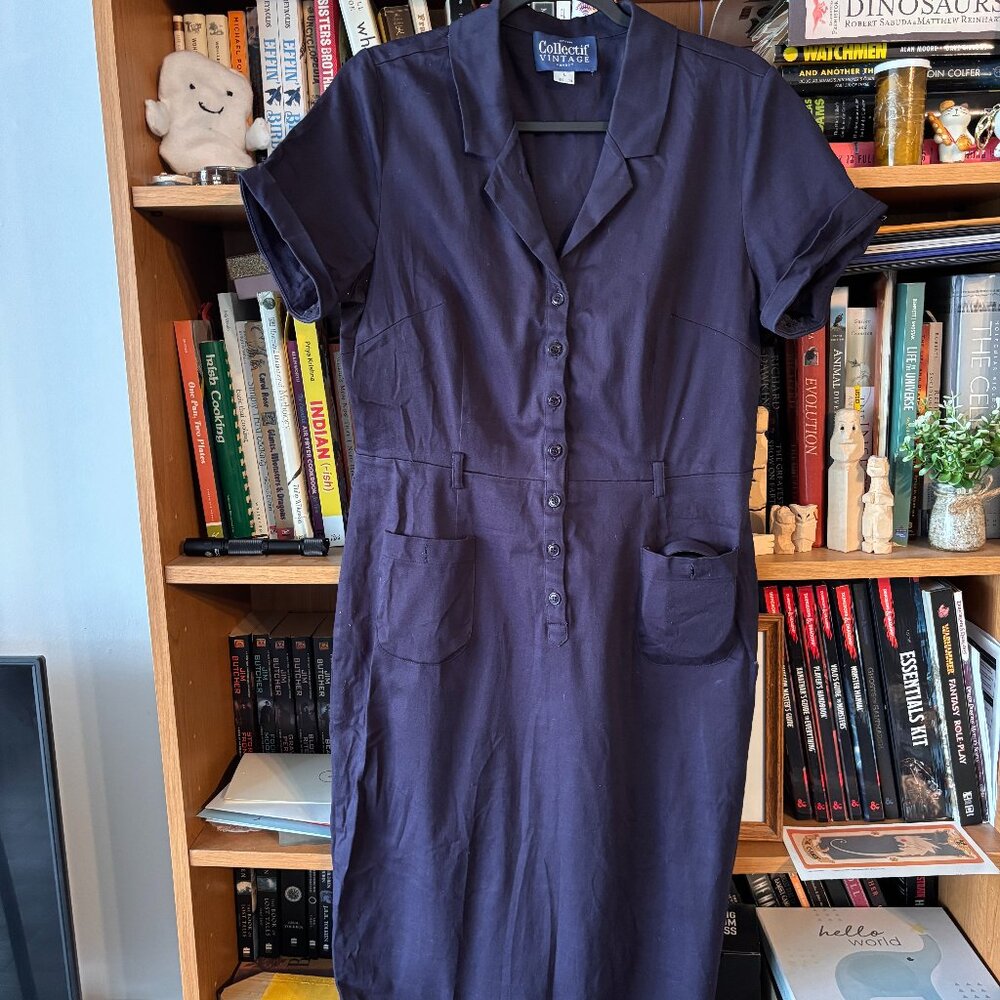 Collectif Vintage Size UK 14/ US 10 Blue Pencil Dress
